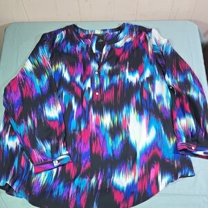 Investments Multicolor Striped Womens Plus 3X Long Sleeve  Blouse